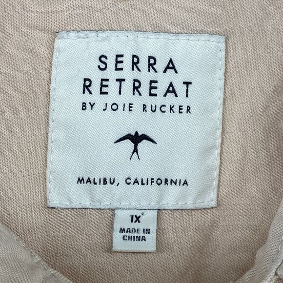 SERRA RETREAT Top Women 1X Lyocell Utility Shirt Button Front Long Sleeve Beige - Picture 9 of 13